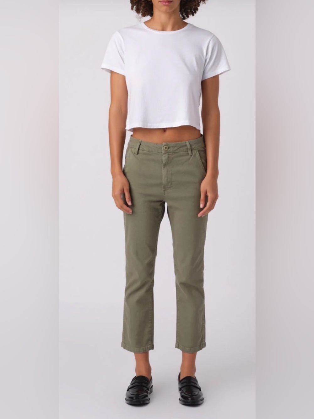 AMO Easy Trouser Cropped Pant Straight Leg Relaxed Army Green Boho Size 24 - Picture 3 of 10